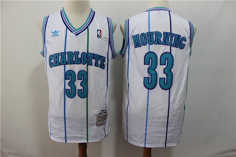 Men Charlotte Hornets #33 Mourning White Throwback Adidas NBA Jerseys->charlotte hornets->NBA Jersey